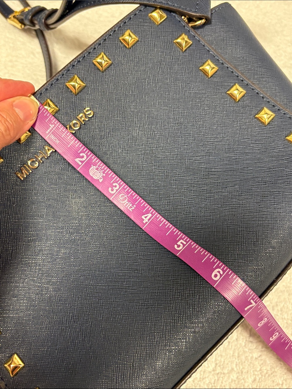 Michael Kors Navy blue small Crossbody with Gold Stud Accents - Picture 7 of 16
